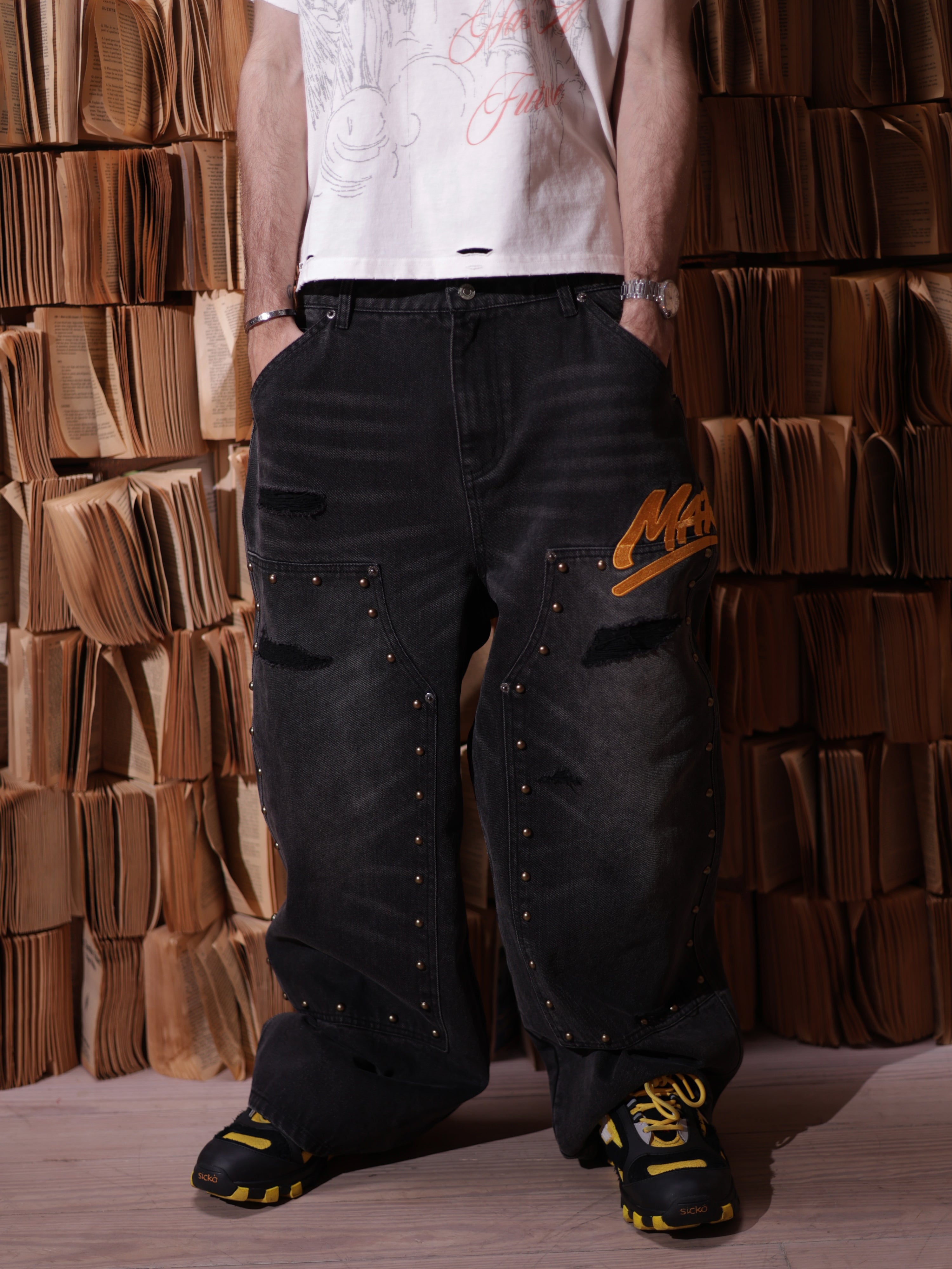 STUDDED CARPENTER DENIM PANTS