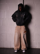 KHAKI STUDDED CARPENTER DENIM PANTS