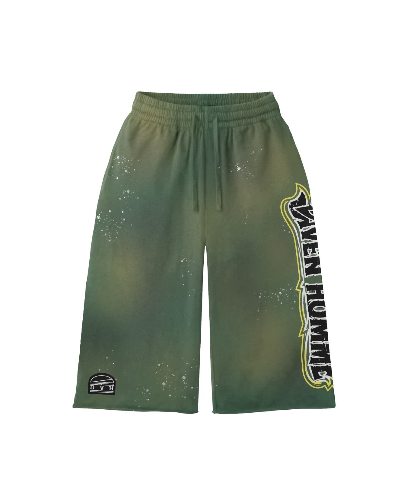 GREEN WASHED 3/4 BUGGER SWEAT SHORTS
