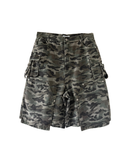 DOUBLE KNEEL HELLEN DENIM CAMO SHORTS
