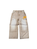 KHAKI STUDDED CARPENTER DENIM PANTS