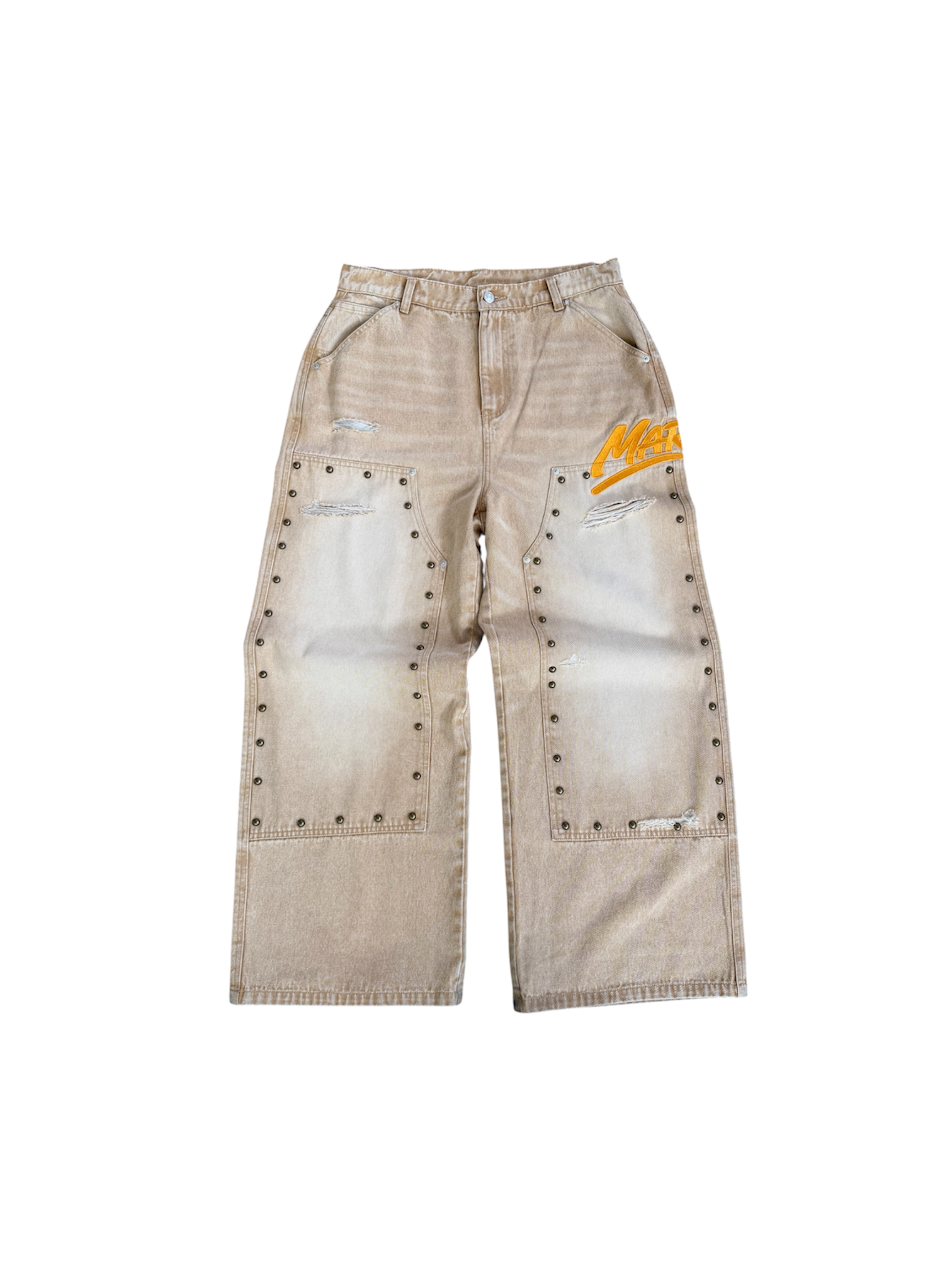 KHAKI STUDDED CARPENTER DENIM PANTS
