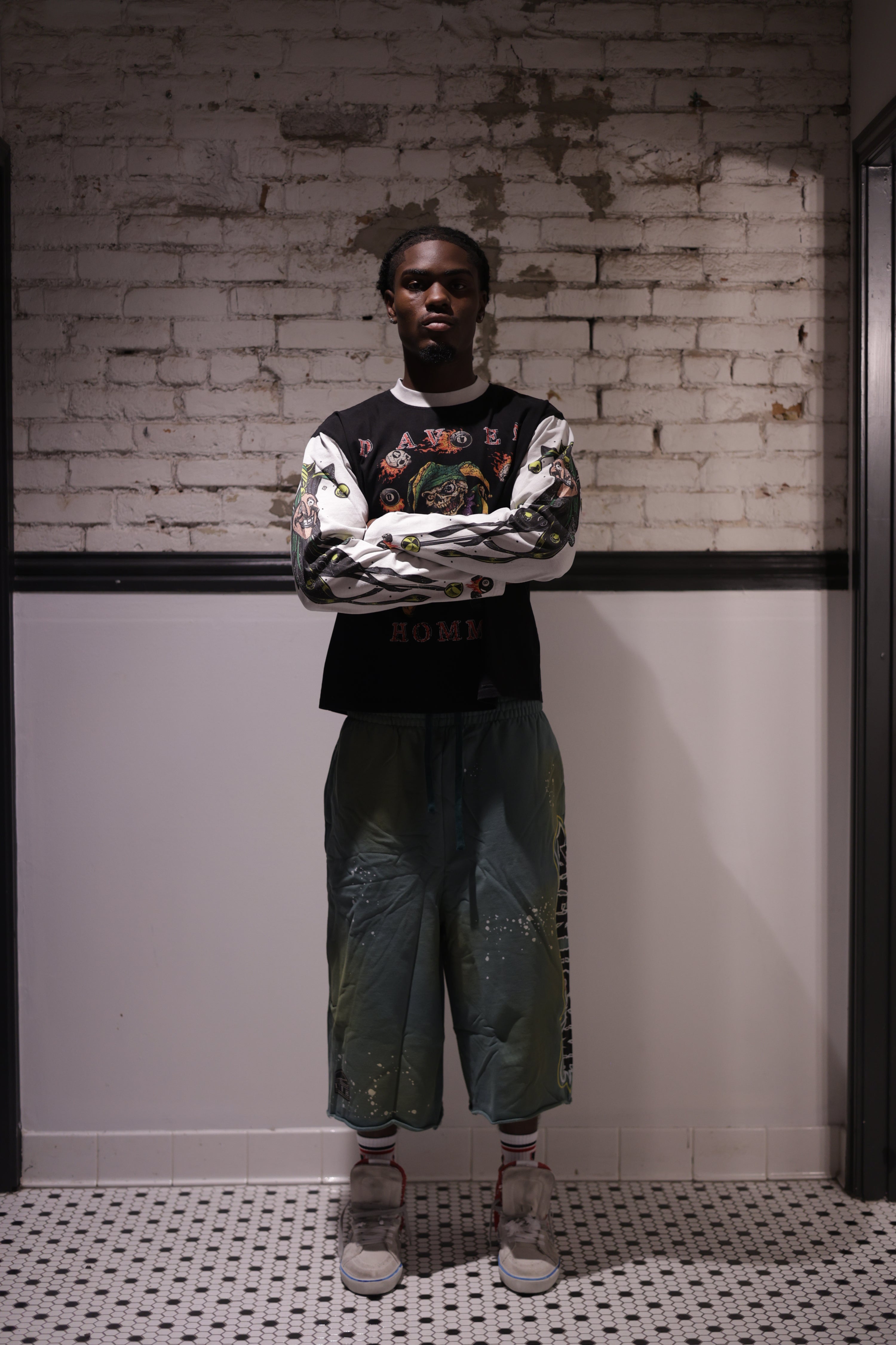 GREEN WASHED 3/4 BUGGER SWEAT SHORTS