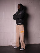 KHAKI STUDDED CARPENTER DENIM PANTS