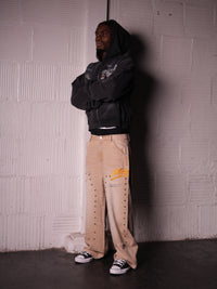 KHAKI STUDDED CARPENTER DENIM PANTS