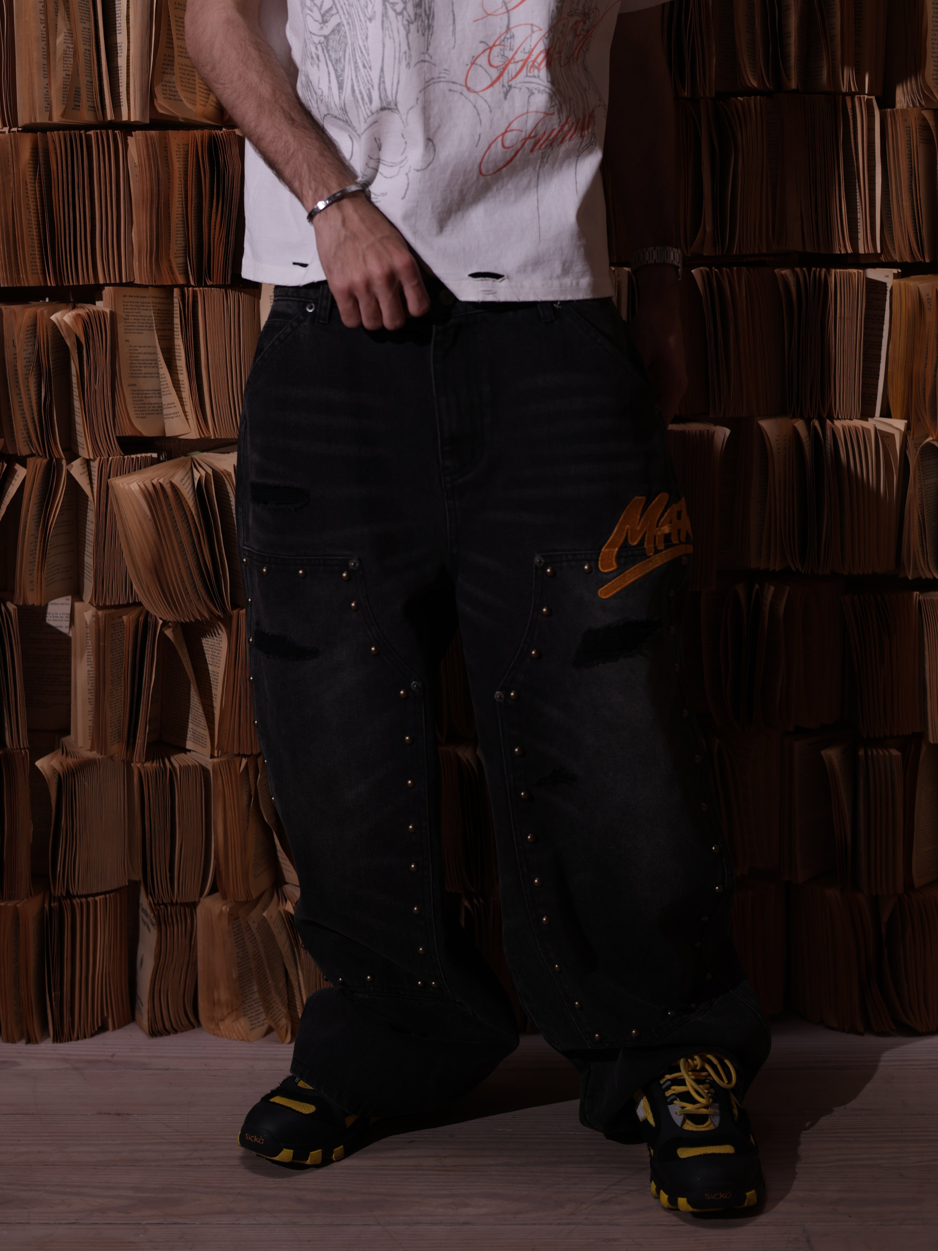 STUDDED CARPENTER DENIM PANTS