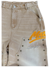 KHAKI STUDDED CARPENTER DENIM PANTS