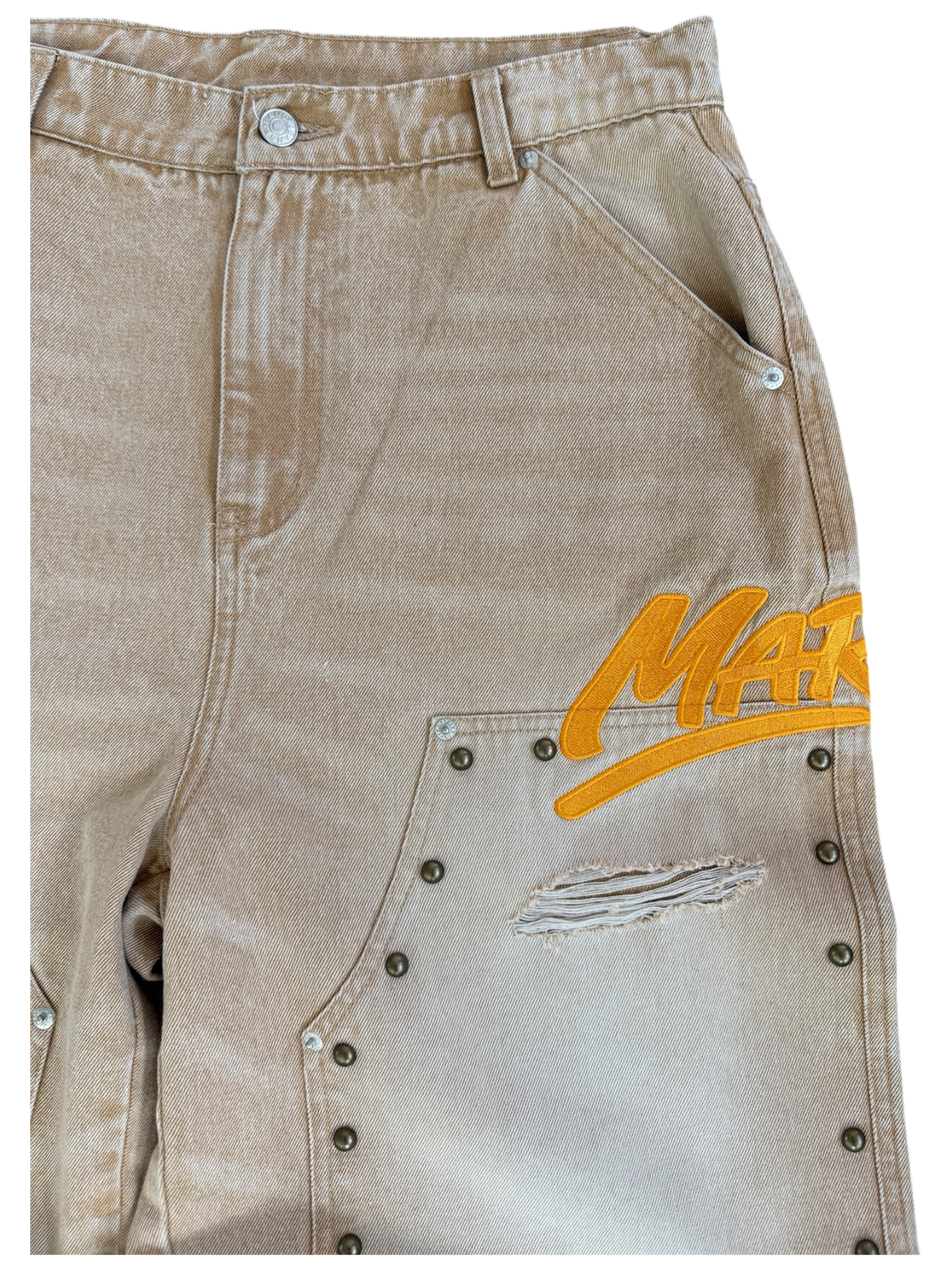 KHAKI STUDDED CARPENTER DENIM PANTS