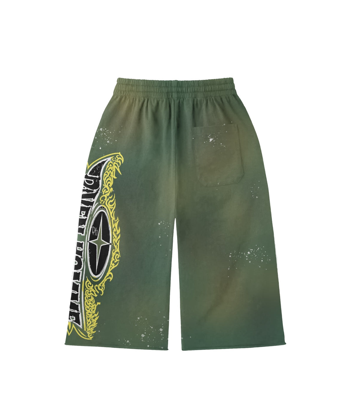GREEN WASHED 3/4 BUGGER SWEAT SHORTS