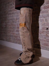 KHAKI STUDDED CARPENTER DENIM PANTS