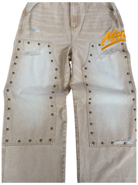 KHAKI STUDDED CARPENTER DENIM PANTS