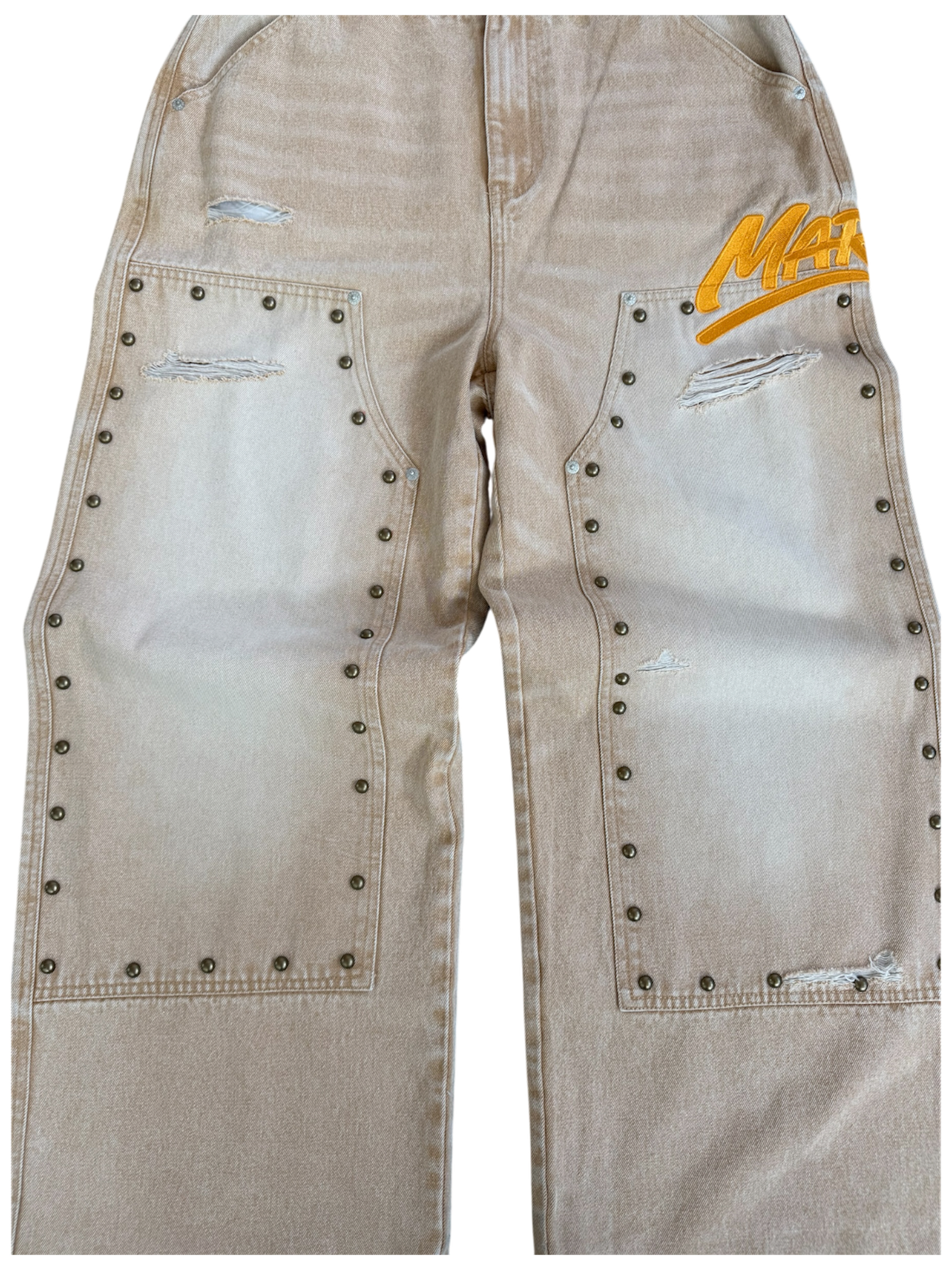 KHAKI STUDDED CARPENTER DENIM PANTS
