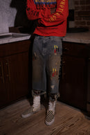 HYBRID DENIM LEATHER SHORTS