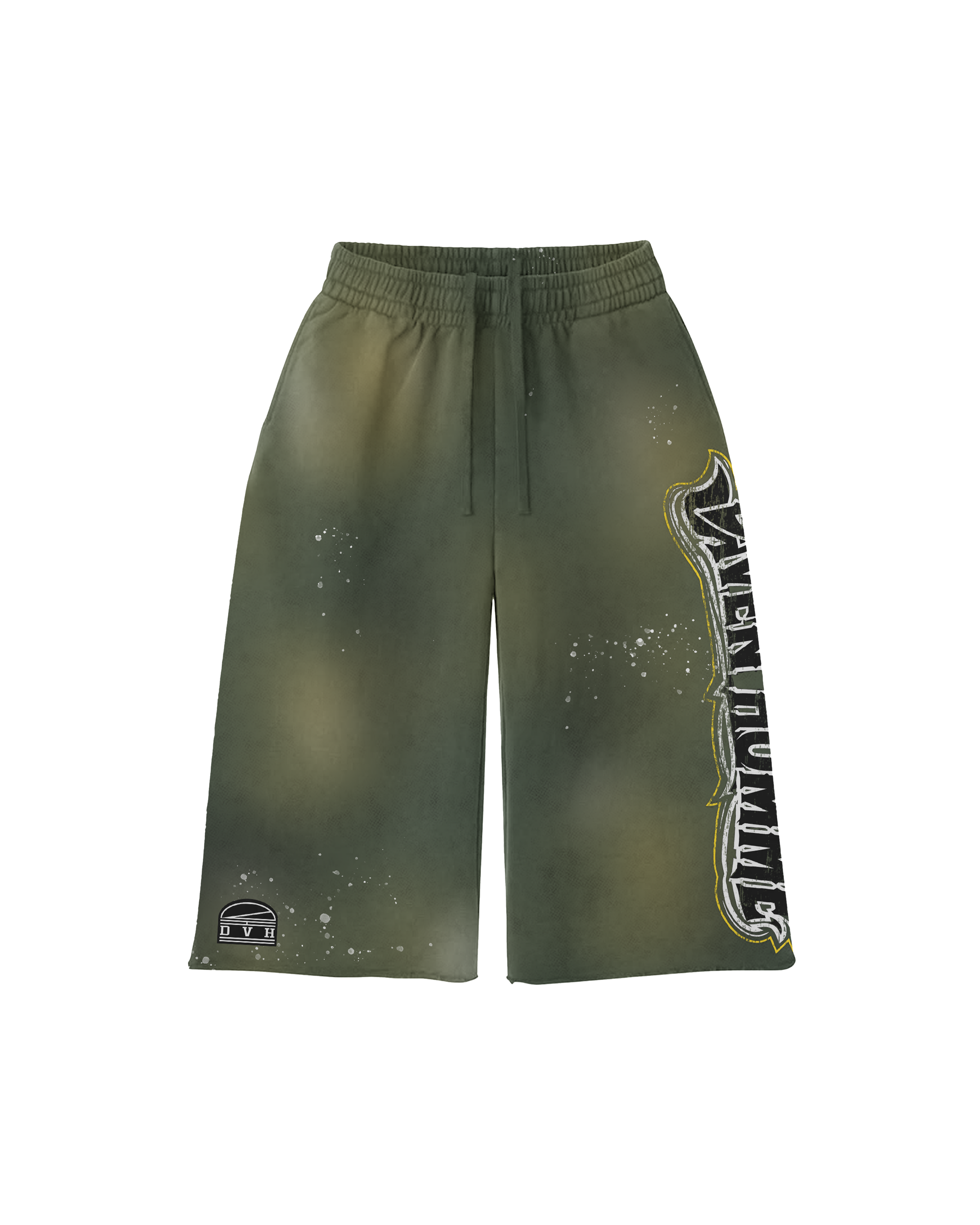 GREEN WASHED 3/4 BUGGER SWEAT SHORTS
