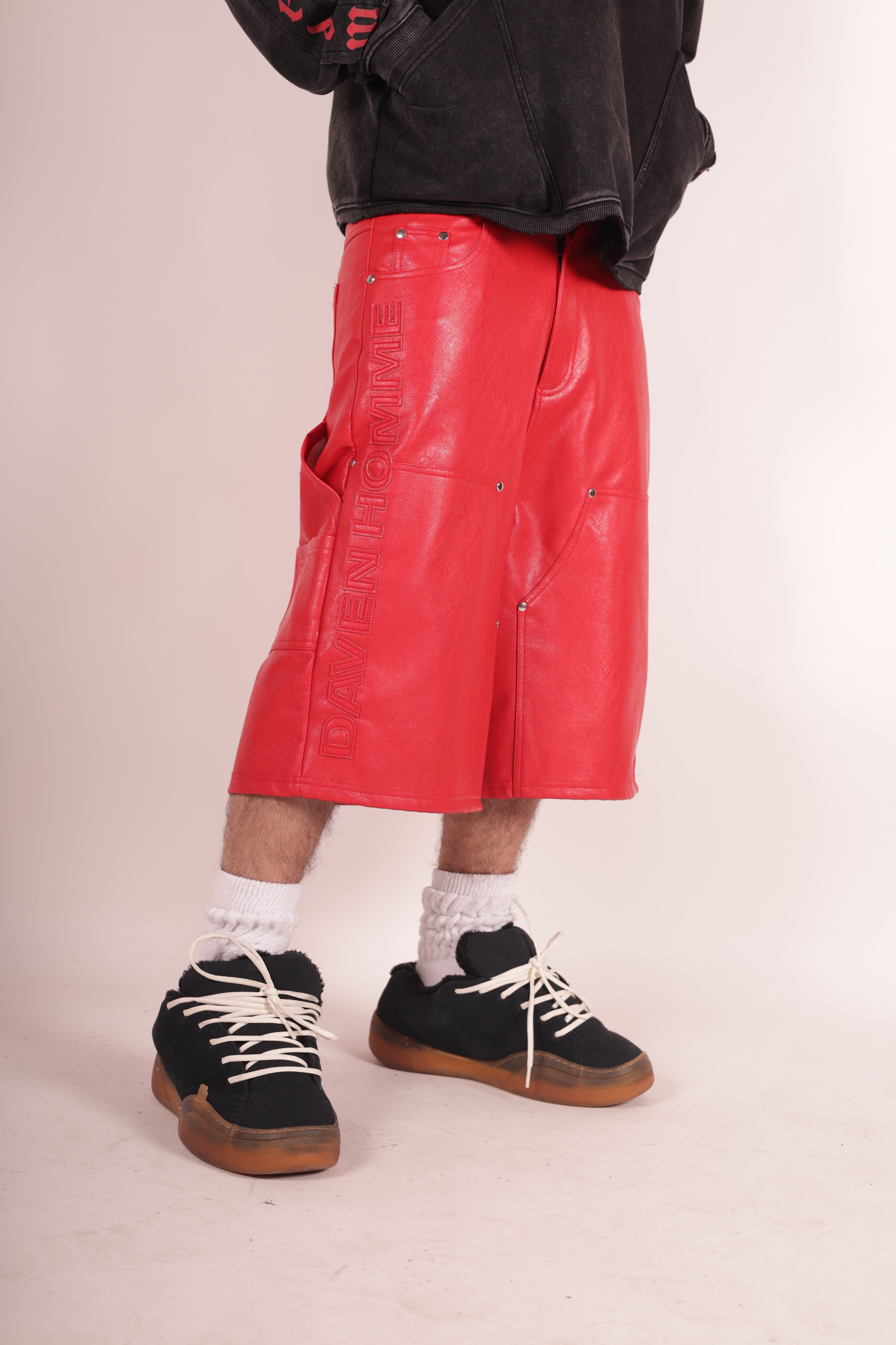 DH RED LEATHER SHORTS