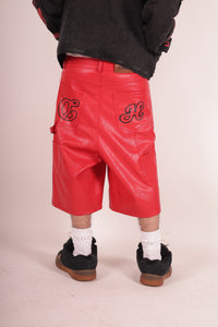 DH RED LEATHER SHORTS