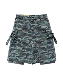 DOUBLE KNEEL HELLEN DENIM CAMO SHORTS