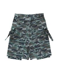 DOUBLE KNEEL HELLEN DENIM CAMO SHORTS