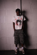 DOUBLE KNEEL HELLEN DENIM CAMO SHORTS
